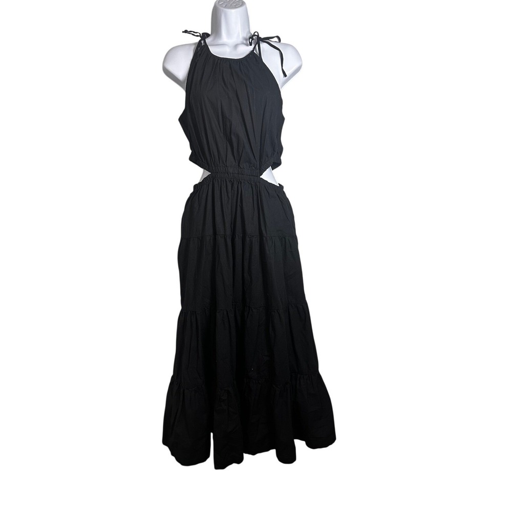 J.Crew Harbor Side-Cutout Dress Black Cotton A-Line Tiered Midi Pockets Small